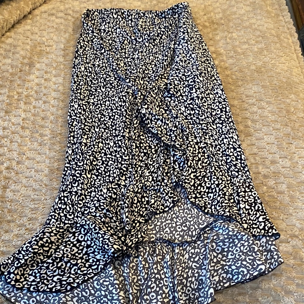 Black and White Leopard Print High-Low Ruffle Skirt